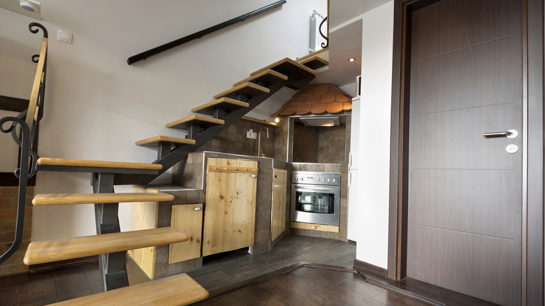 kitchen packaged under stairs