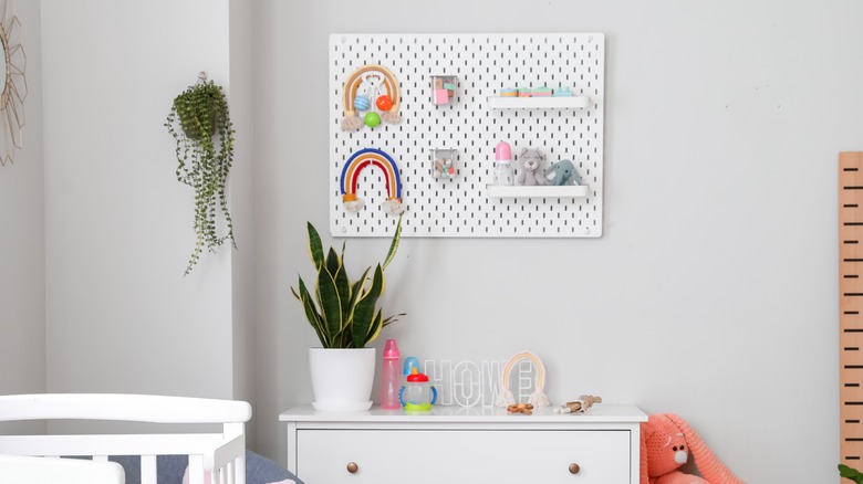 pegboard in a children's bedroom