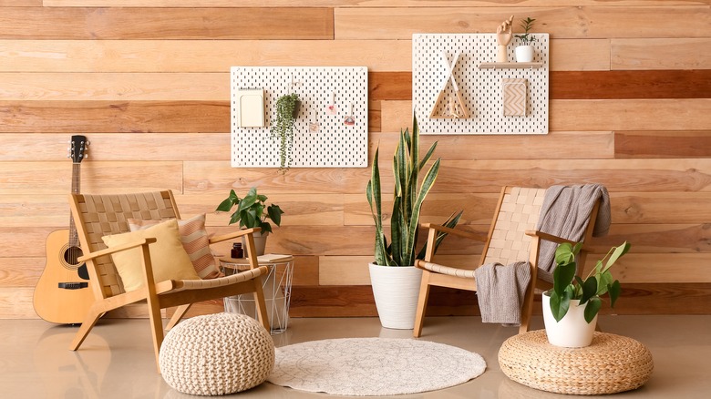 two pegboards in living room