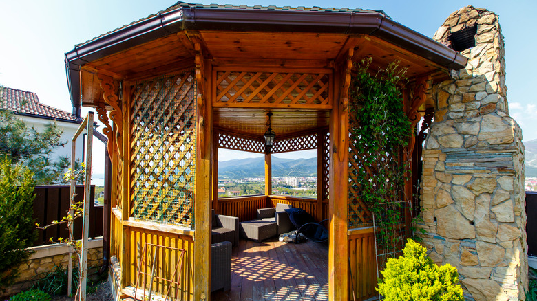 wooden gazebo with a view