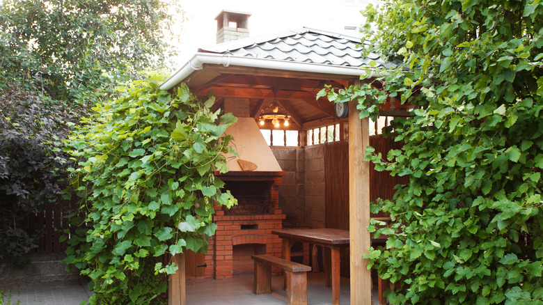 grill under a gazebo