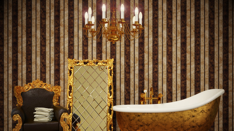 bathroom with golden accents 