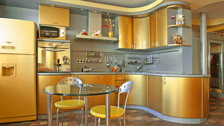 Futuristic gold kitchen