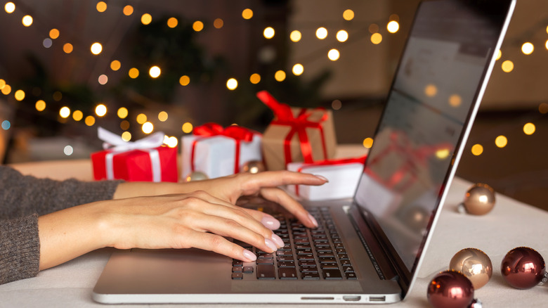 laptop with christmas decorations