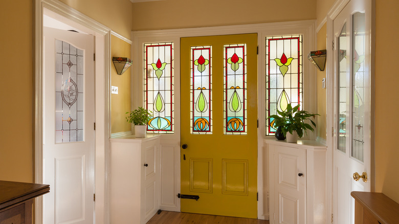 stained glass panels in door