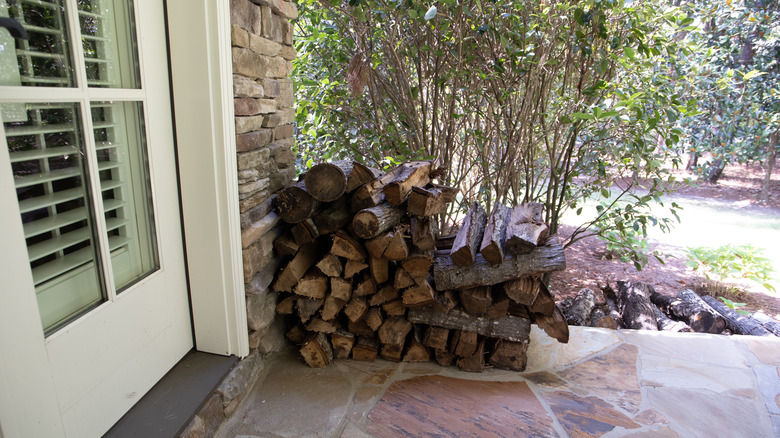 wood pile near door