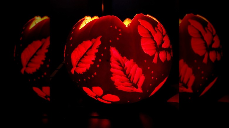 Flower and leaves on pumpkin