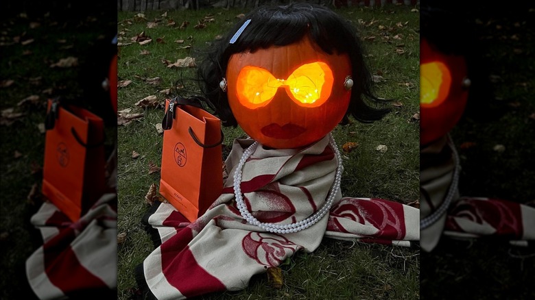 Pumpkin with carved sunglasses