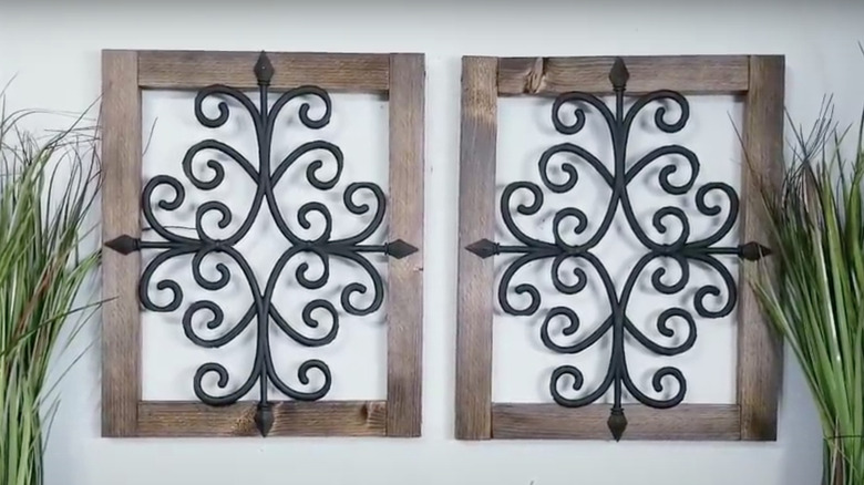 Farmhouse window lookalike wall decor made from Dollar Tree garden fences and wooden frames