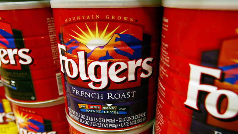 Folgers cans stacked up