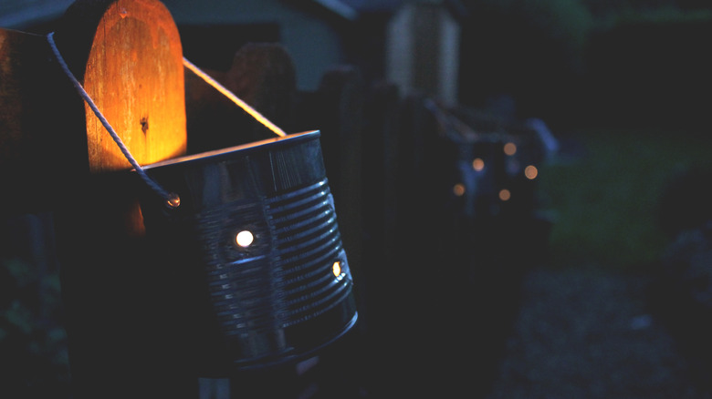 tin can lantern at night