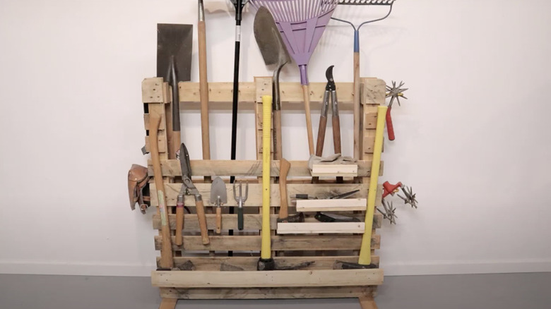 tools inside wood pallet