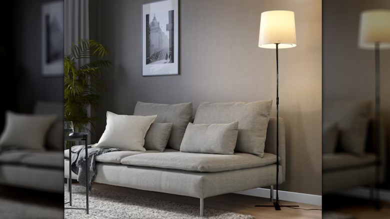 floor lamp and gray sofa