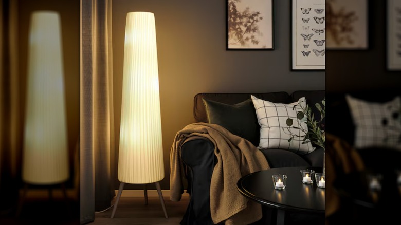 floor lamp with gray sofa