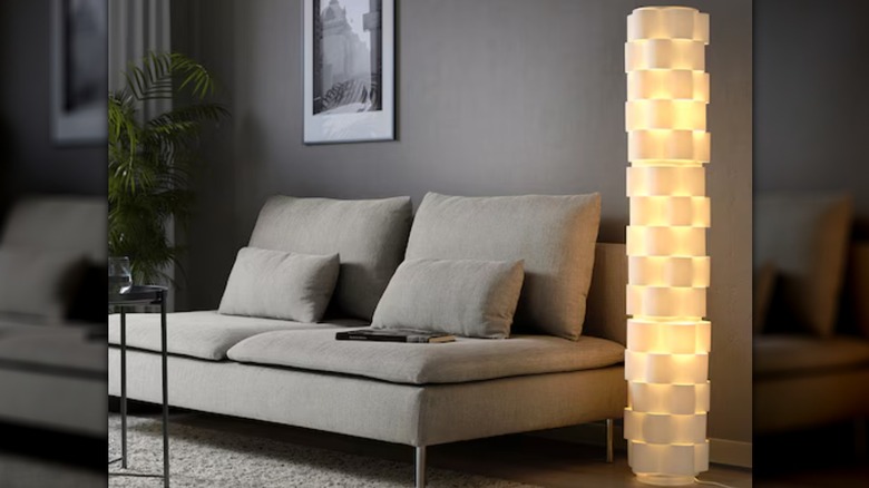 floor lamp and gray sofa