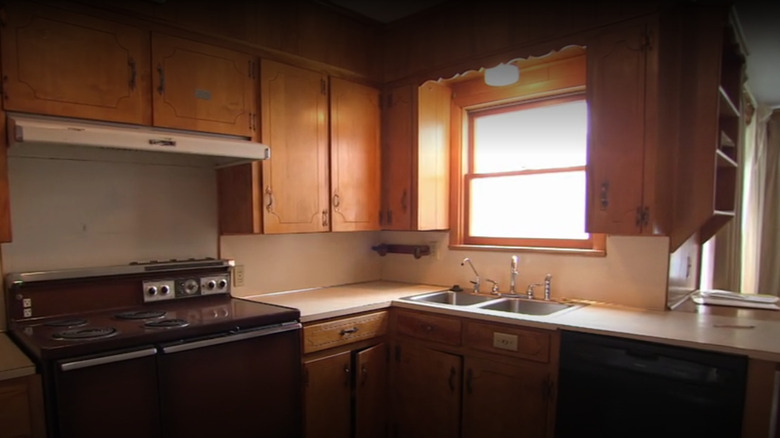 orange wooden cabinet kitchen