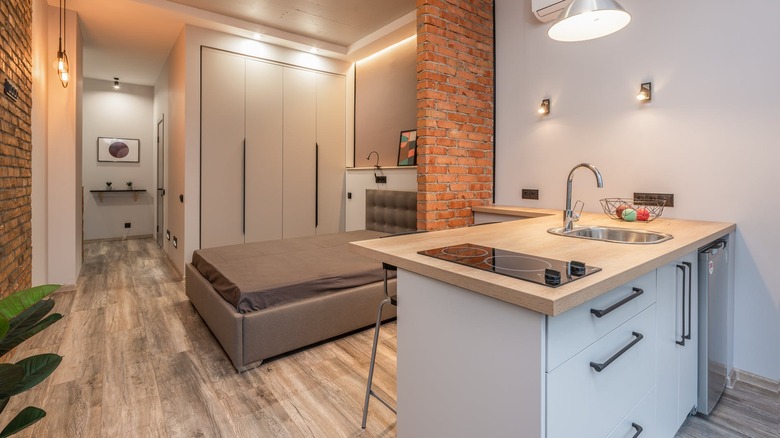 modern apartment with kitchen island