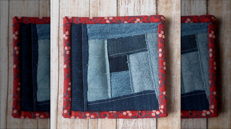 recycled denim square coaster