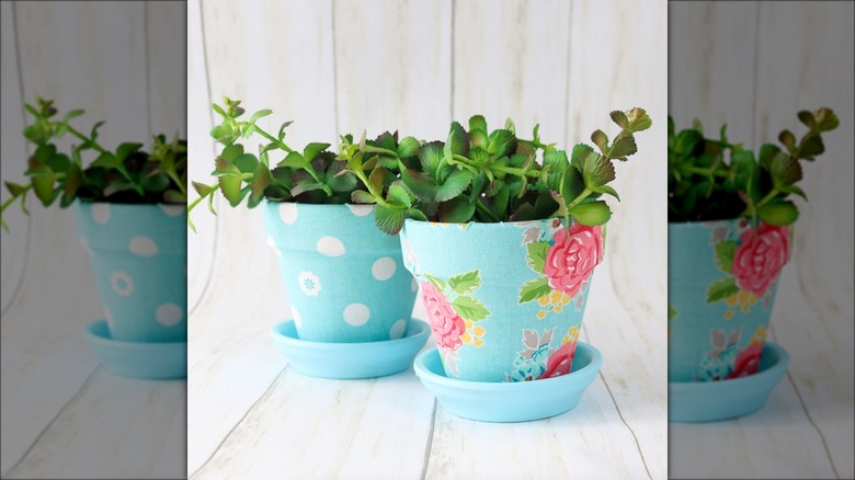 planters decoupaged with fabric