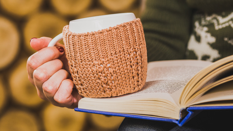 mug with brown knit holder