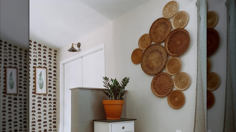 A basket wall near an entryway