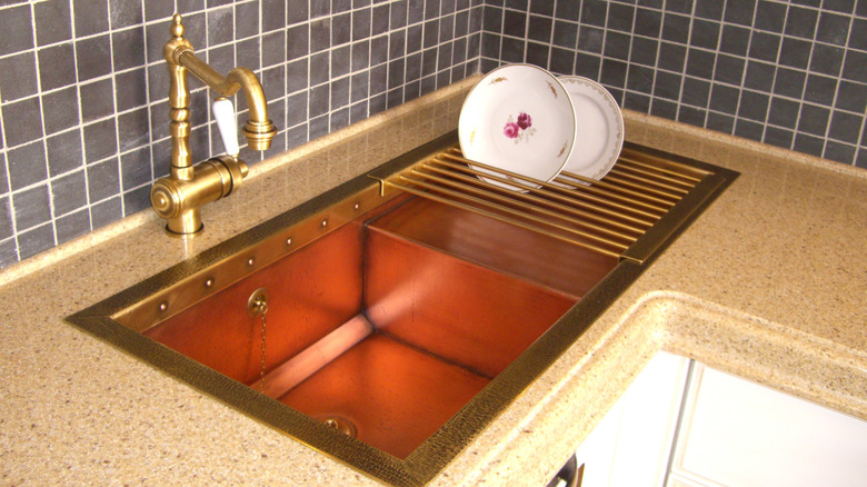 Copper and gold kitchen sink