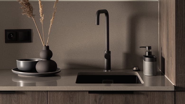 Black sink and faucet