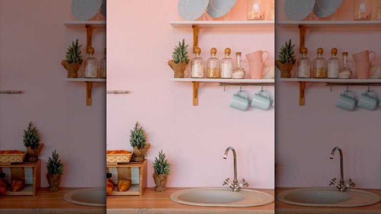 Oval sink pink kitchen