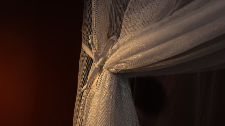 tied back white curtain