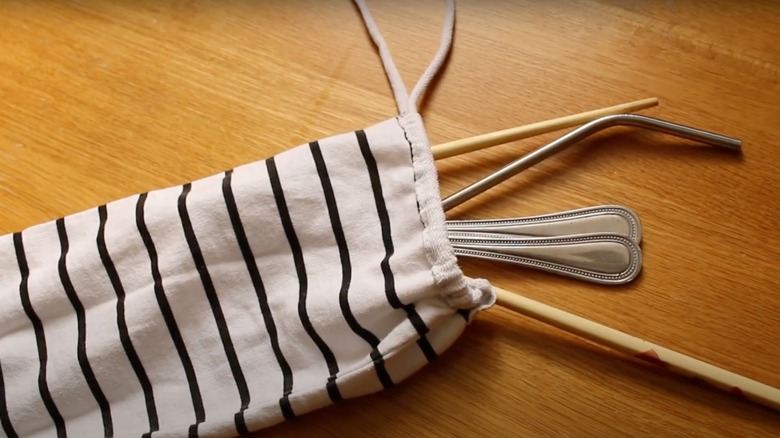 black and white striped cutlery pouch