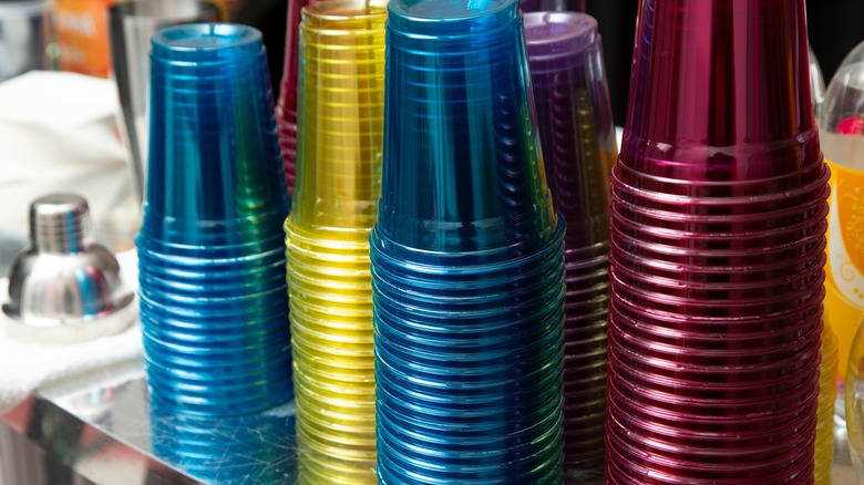 multicolored plastic party cups