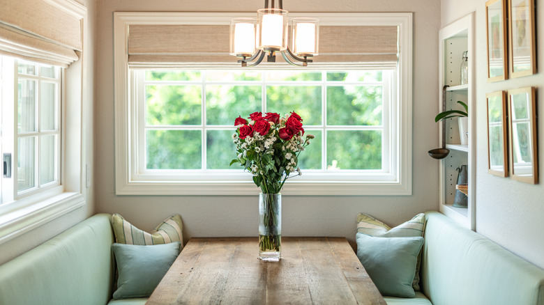 Snug wooden breakfast nook table