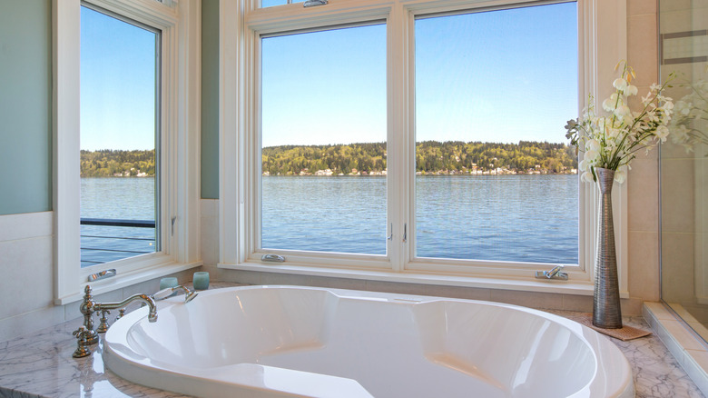 Alcove bath tub on a lake