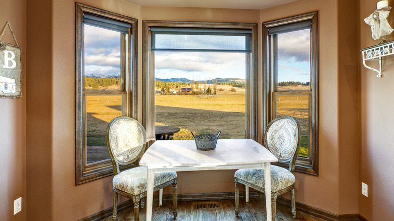 Rustic bay window table for two