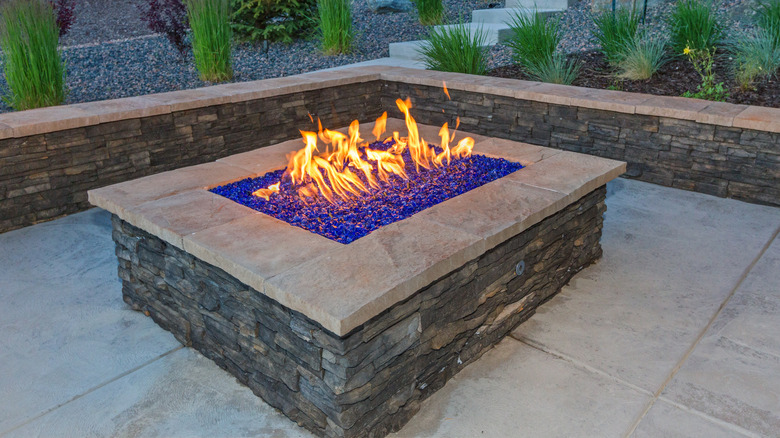 blue glass in fire pit