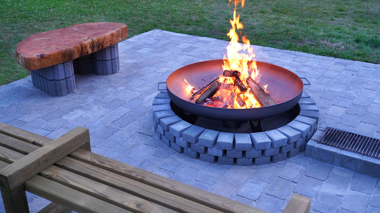 metal and stone fire pit 