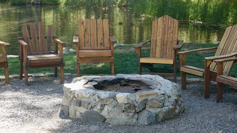 organically-shaped stones in fire pit