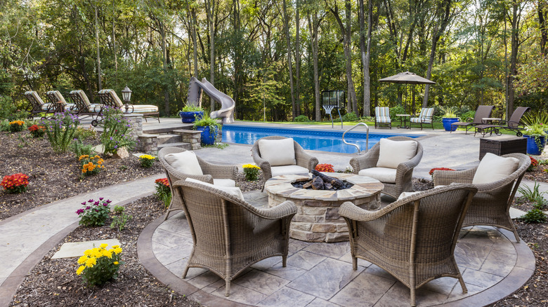 fire pit on round patio