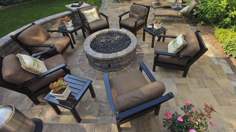 stone fire pit on patio