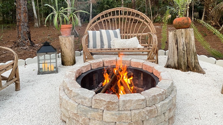 whitewashed brick fire pit