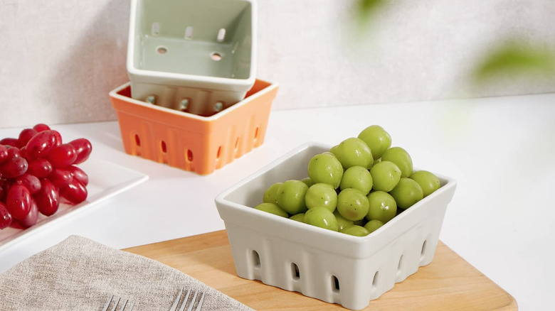 ceramic berry basket with grapes