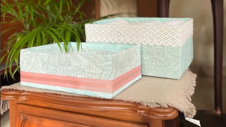 light blue decorative storage boxes