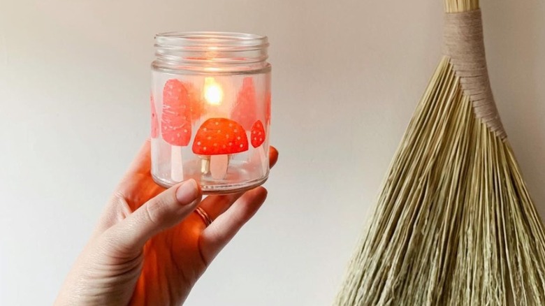 mushroom pattern glass jar lantern