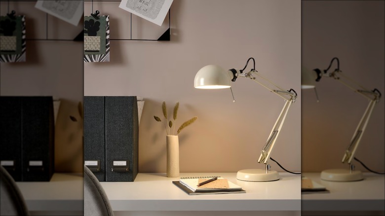 beige desk lamp with round shade