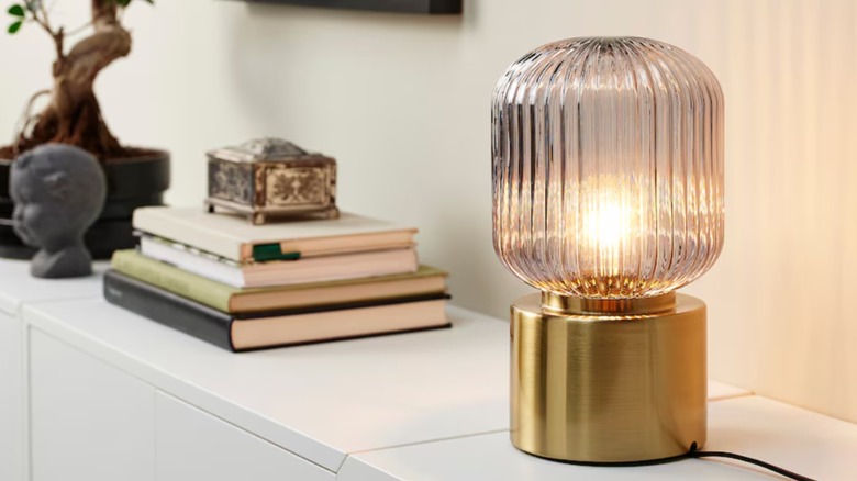 brass and glass table lamp