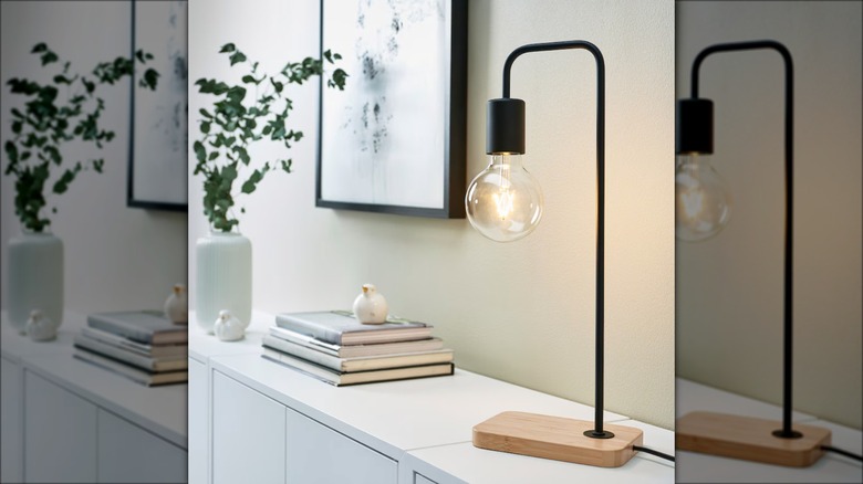 wood and metal table lamp