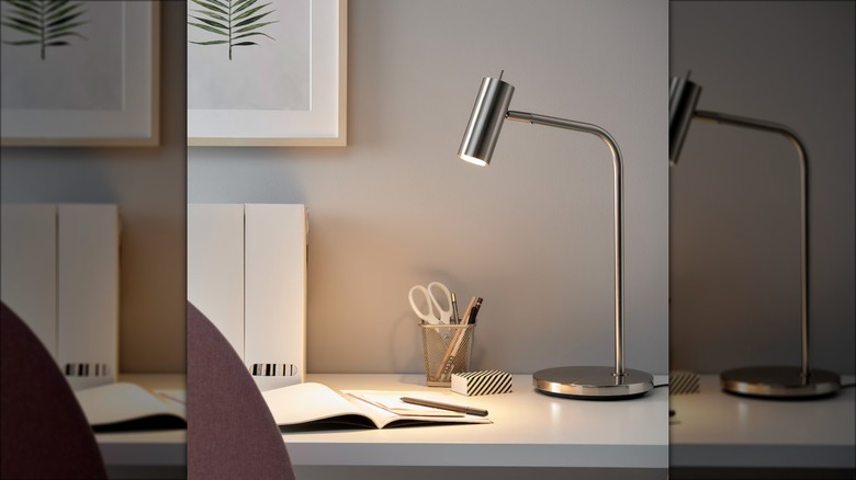 silver metallic desk lamp