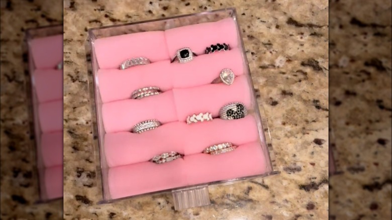 pink and plastic ring organizer