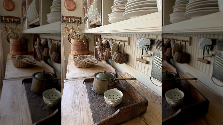 kitchen with wall rack over counter