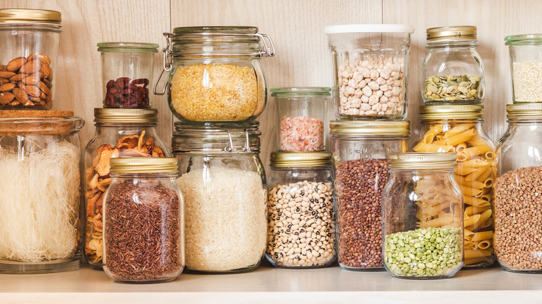 glass jars holding dry goods